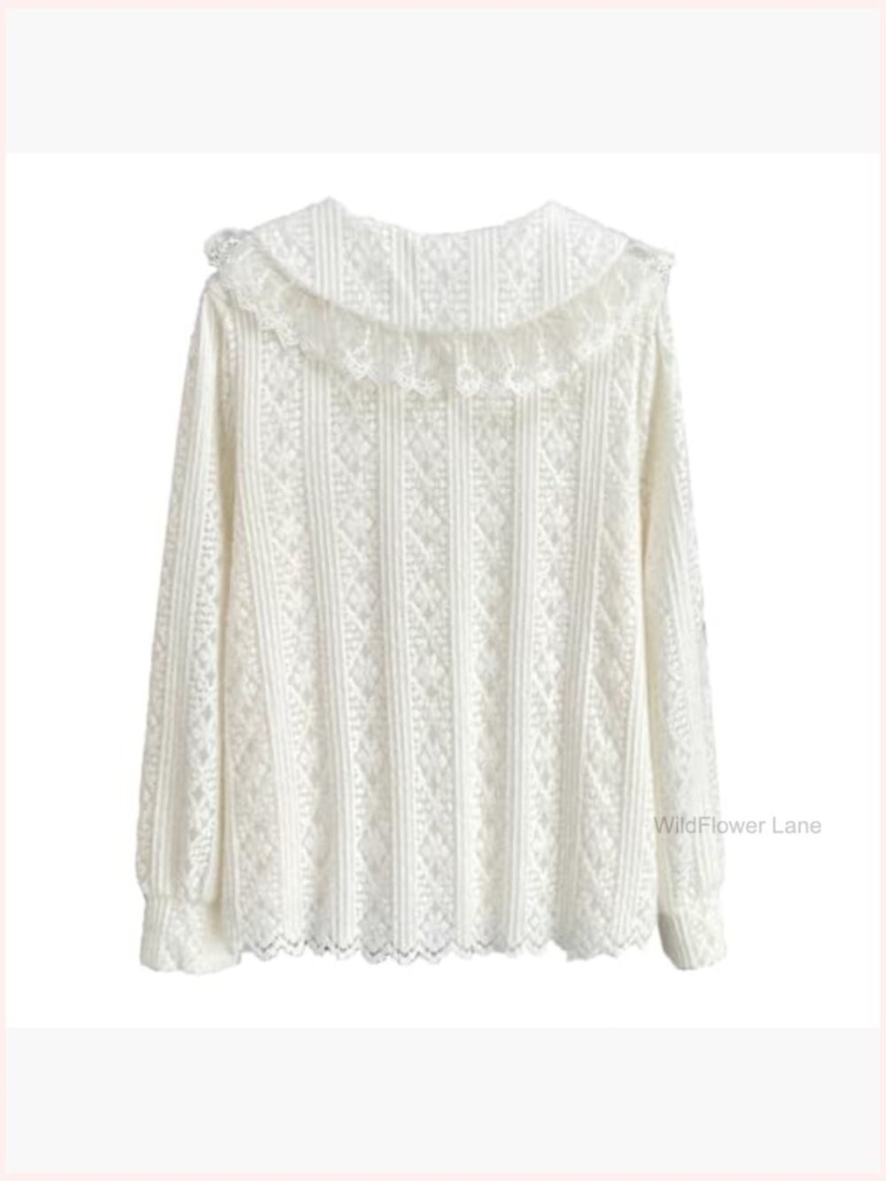 Plus Size Lace Blouse Long Sleeve Button Down Shirt - Picture 3 of 7